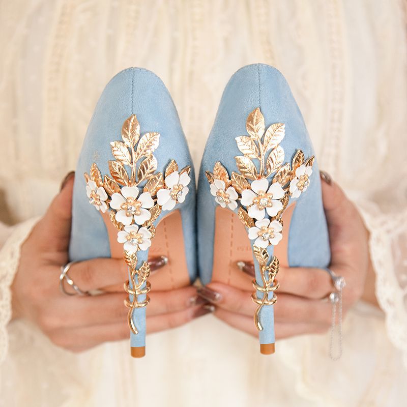Entry Lux French Pointed Stiletto Satin High Sexy Flowers Design Heels