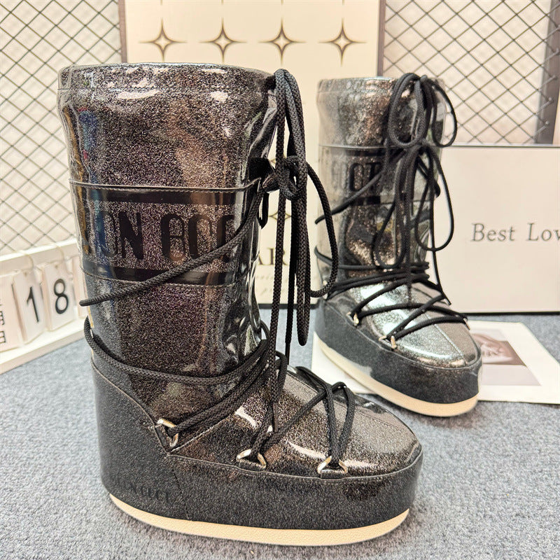 Women's Thick-soled Colorful Moon Winter Long Skiing Boots