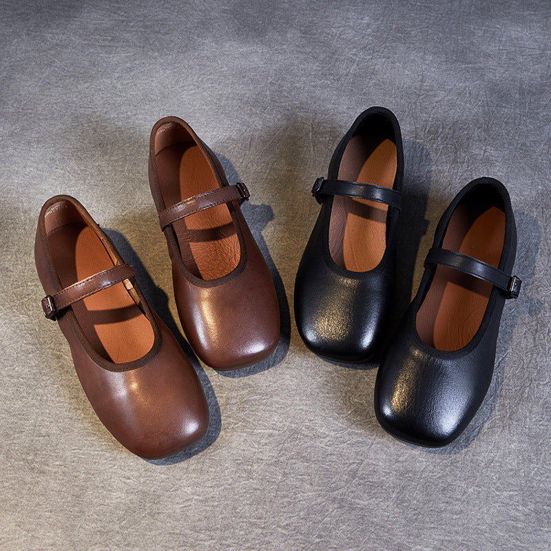 Women's Square Toe Mary Jane Flat Buckle Casual Shoes