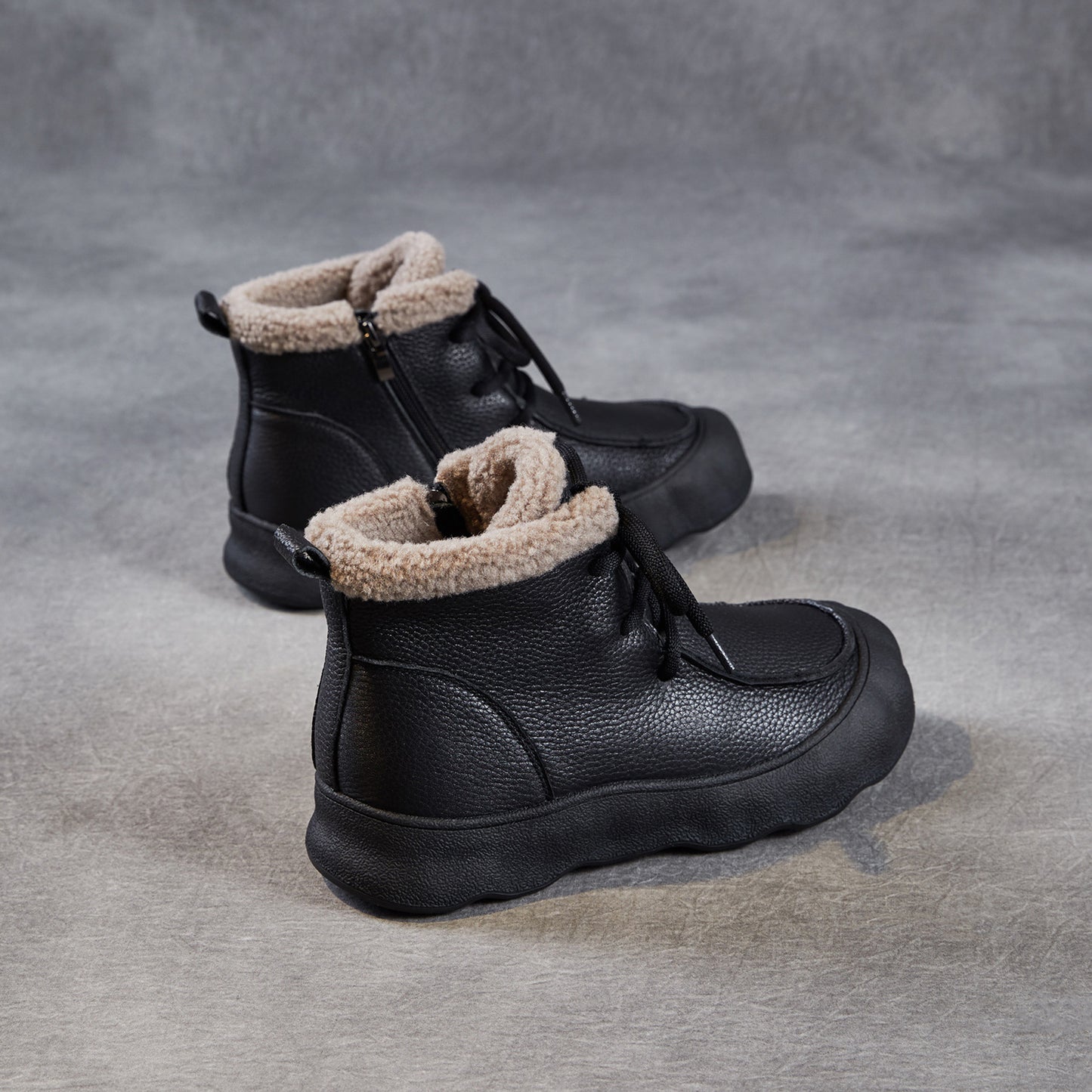 Women's Retro Platform First Layer Cowhide Thickened Veet Ankle Winter Genuine Women's Snow Boots