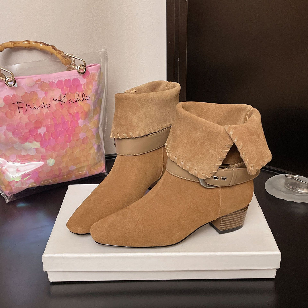 Women's Skin Length Loose Socks Autumn Genuine Chunky Women's Leather Boots