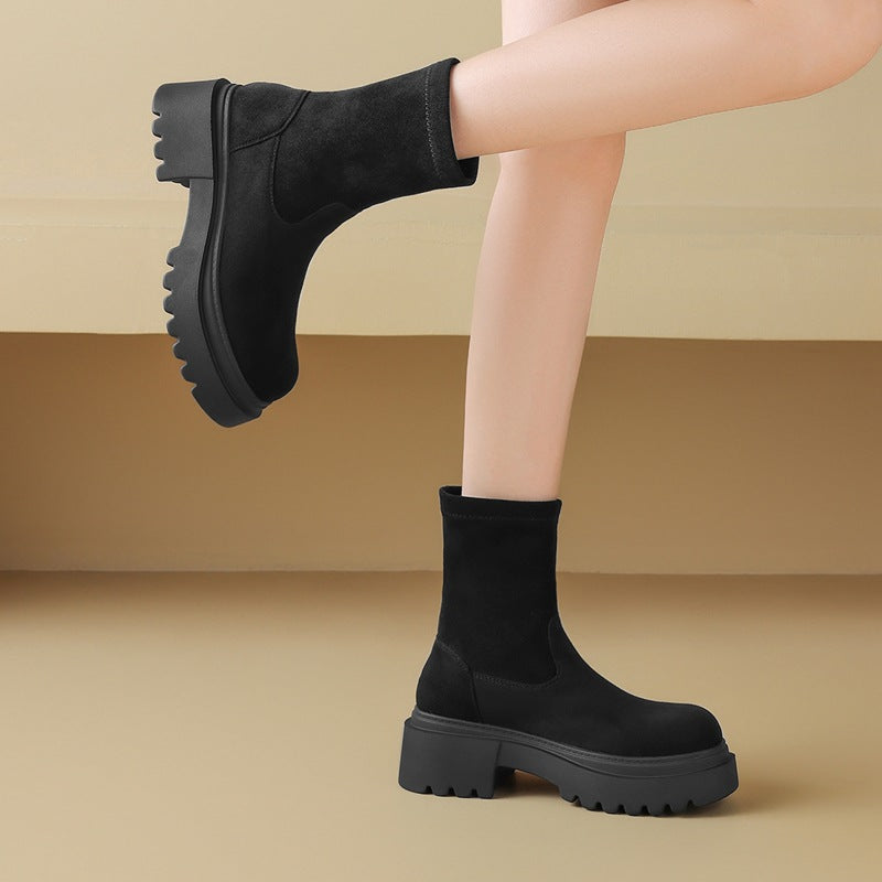 Stretch Winter Veet Thermal Booties High Thin Thick Women's Cotton Shoes