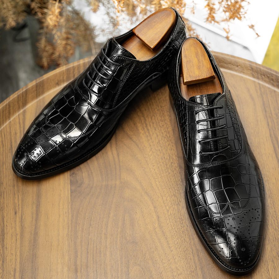 Fashion Men's British Brogue Green Carved Leather Shoes