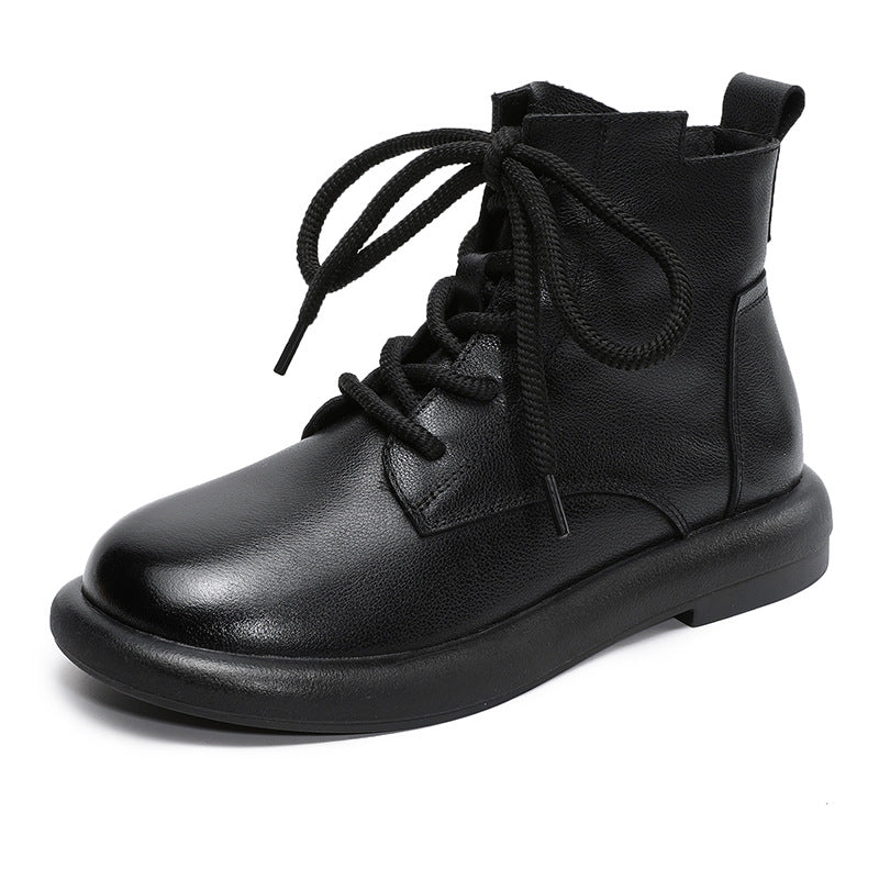Women's Layer Cowhide Martin Retro British Style Short Women's Leather Boots