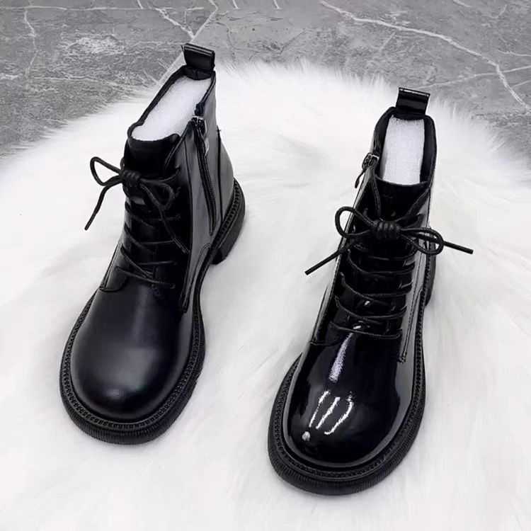Women's Bottom England Style Patent Mango Head Fashion Short Winter Fleece-lined Boots