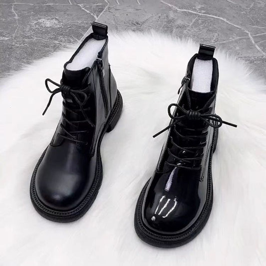 Women's Bottom England Style Patent Mango Head Fashion Short Winter Fleece-lined Boots