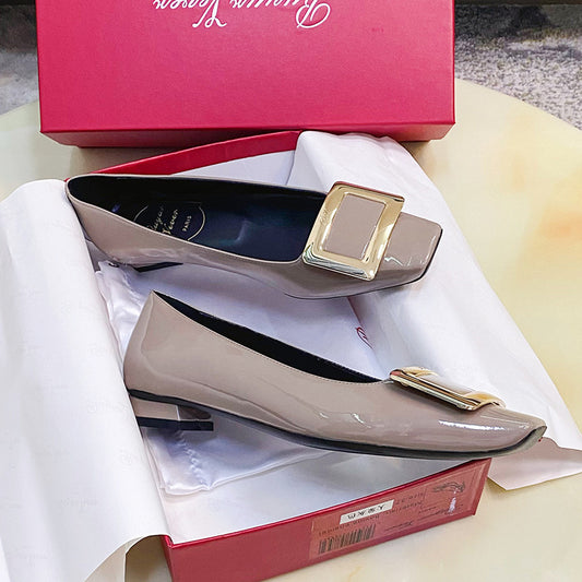 Women's Patent Low Classic Square Head Office Commute Women's Fashion Shoes