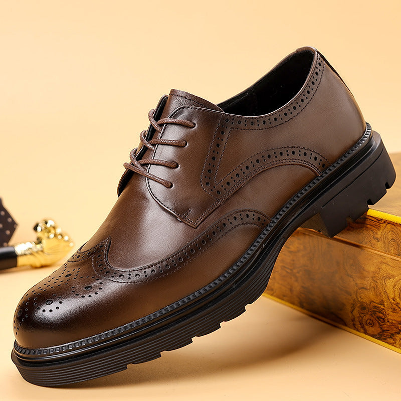 Men's Genuine Formal Brogue Wedding Korean British Platform Men's Business Leather Shoes