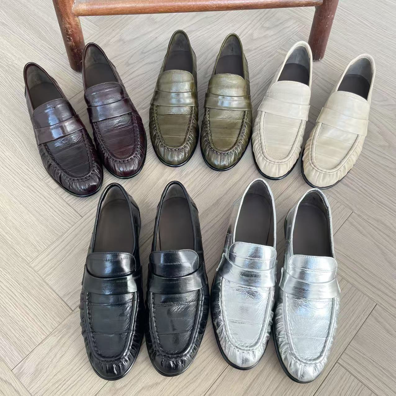 Women's Original Commuter Simple Pleated Eel Skin Pumps One Pedal Women's Casual Shoes