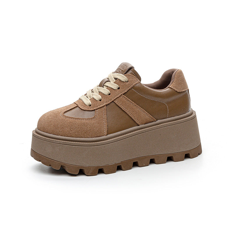 Women's German Training Thick Bottom Height Increasing Insole Matte Retro Fashion Women's Casual Shoes