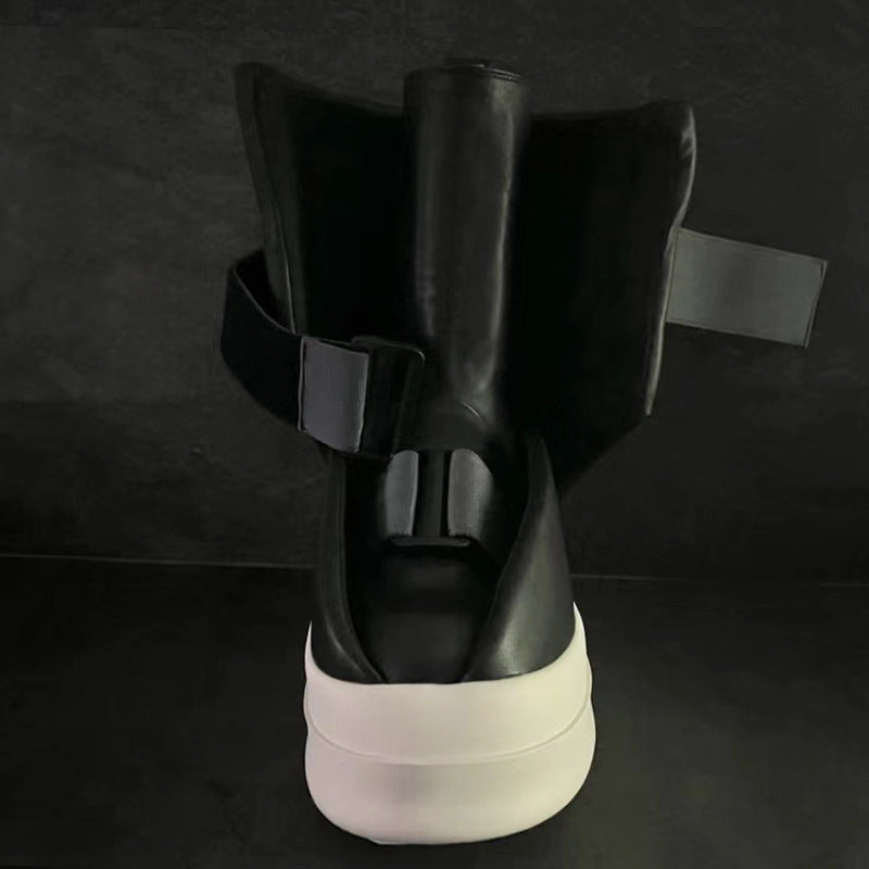 Men's Black Genuine Fashion Velcro Platform Elevator Boots