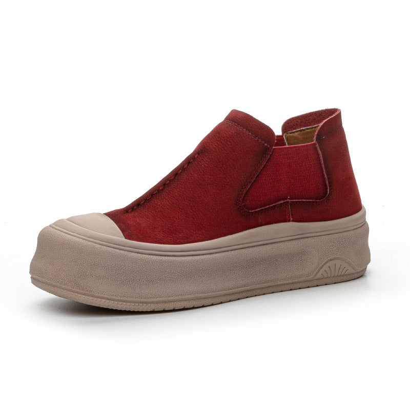 Women's First Layer Cowhide Board Autumn Retro Platform Height Increasing Women's Leather Boots