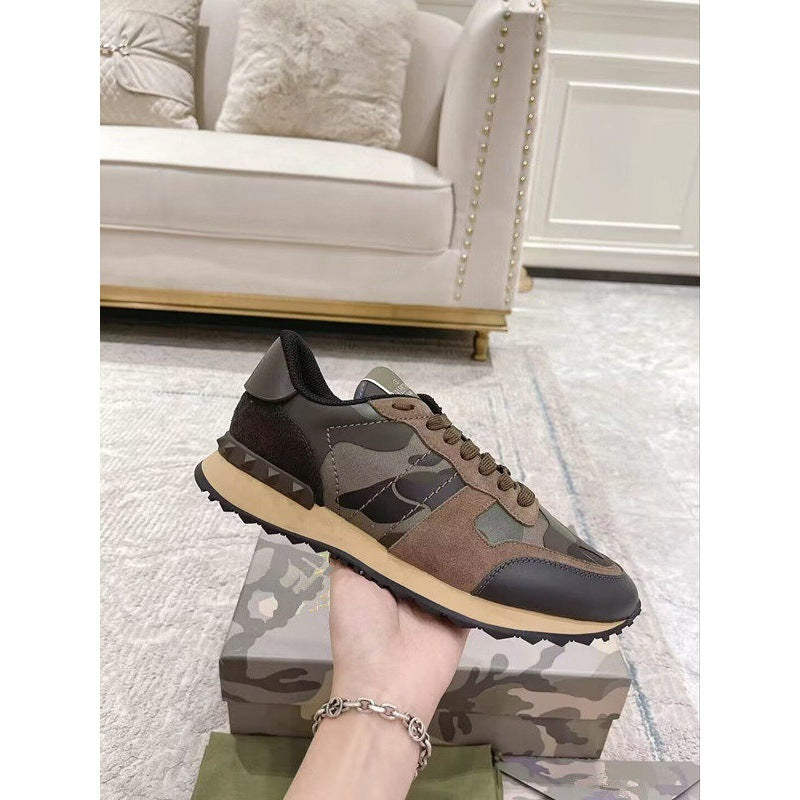 Men's Camouflage Rivet Platform Genuine Fashion Lace Up Increased Women's Casual Shoes