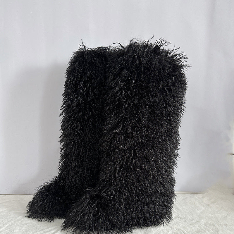 Women's Imitation Fur Tan Sheep Knee-high Socks Women's Snow Boots