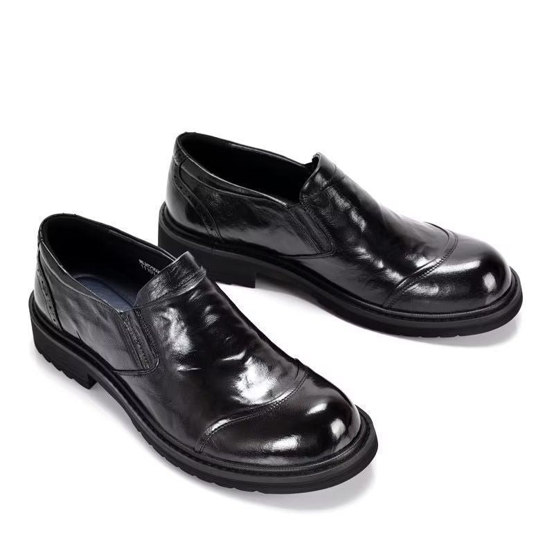 Men's Round Head Thick Bottom Wide Toe Green Men's Business Leather Shoes