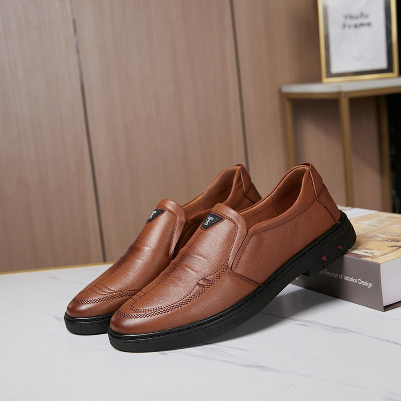 Men's Spring Genuine Slip-on Electric Embroidery Embossed Leather Shoes