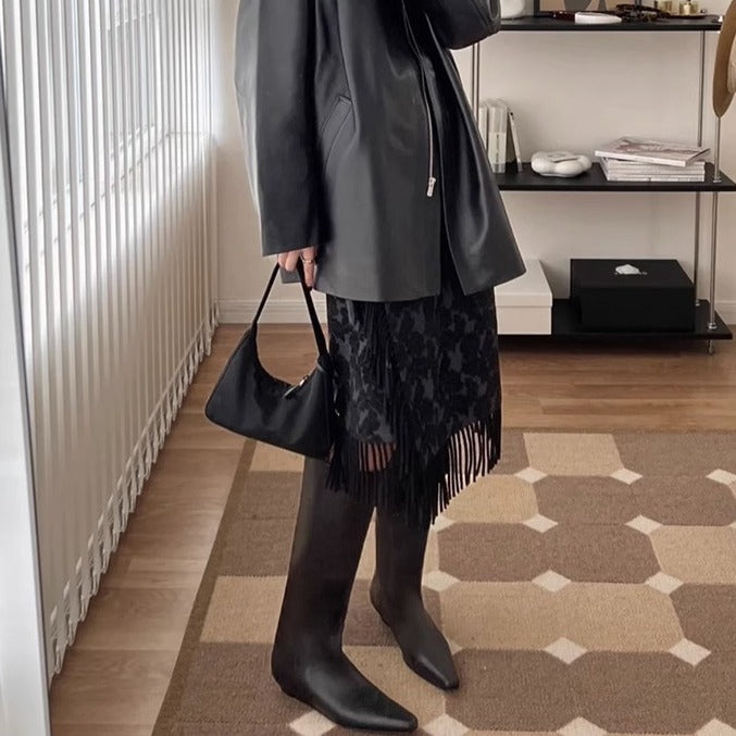 Women's Fat Genuine Retro Tall Knight Chunky Slimming Below Boots