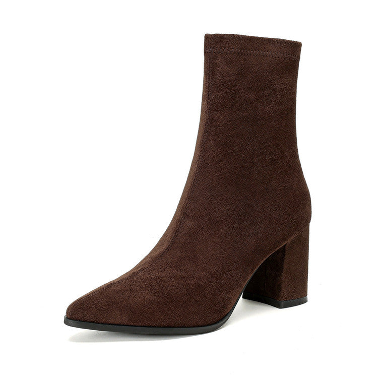 Women's French Style High Stretch Winter Side Zipper Thick Women's Leather Boots