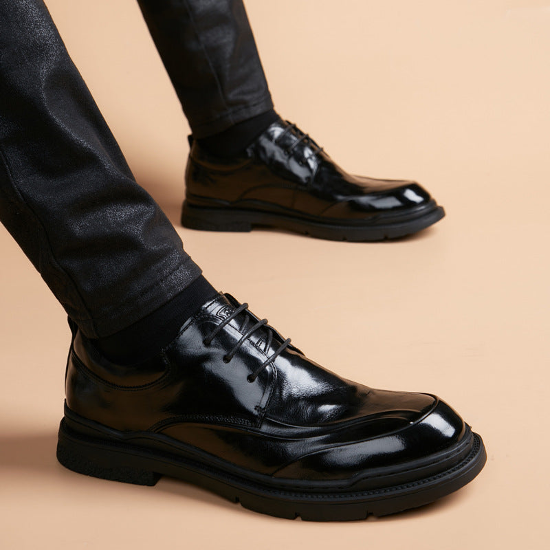 Men's First Layer Cowhide British Dress Fashion Lace Up Round Leather Shoes