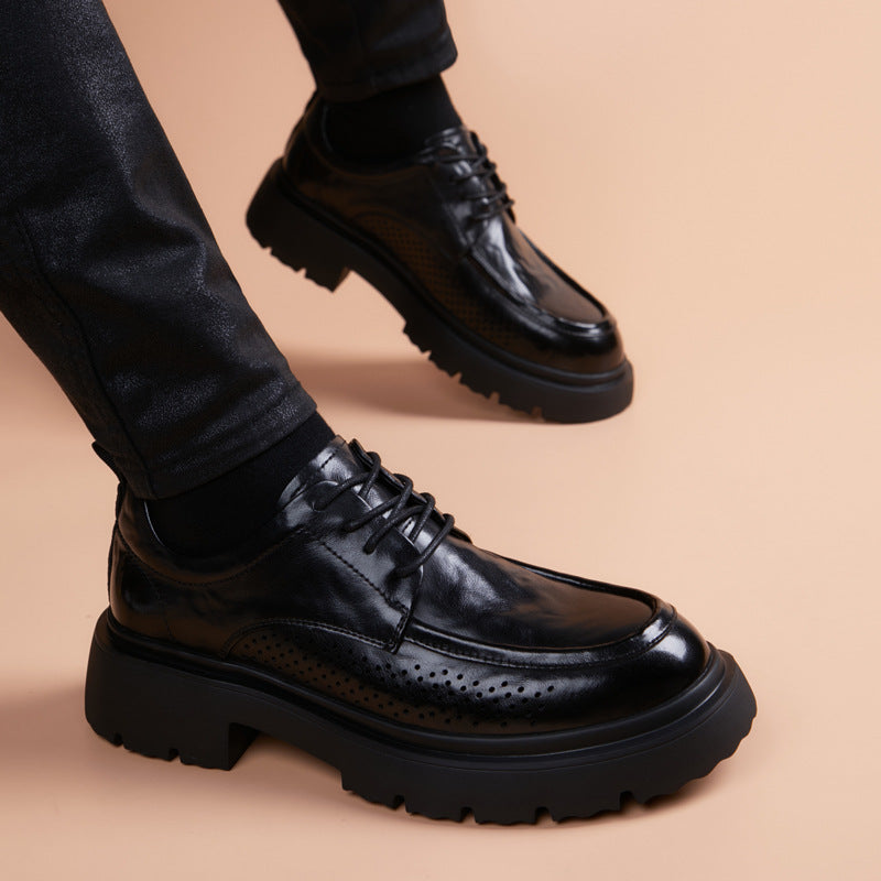 Men's Summer Side Punching Breathable Green British Style Foam Light Men's Business Leather Shoes