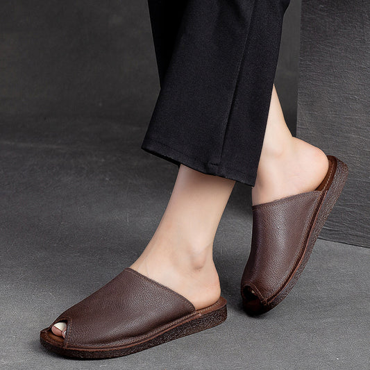 Women's & Men's Soft Bottom Top Layer Cowhide Retro Open Sandals