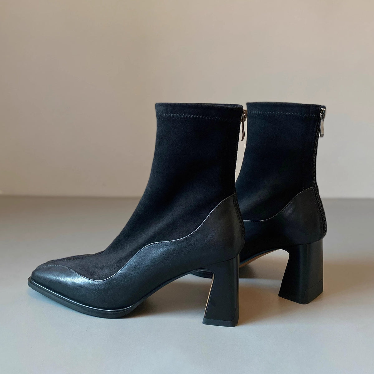 Women's French Style Skinny High-heeled With Short Tube Square Toe Martin Boots