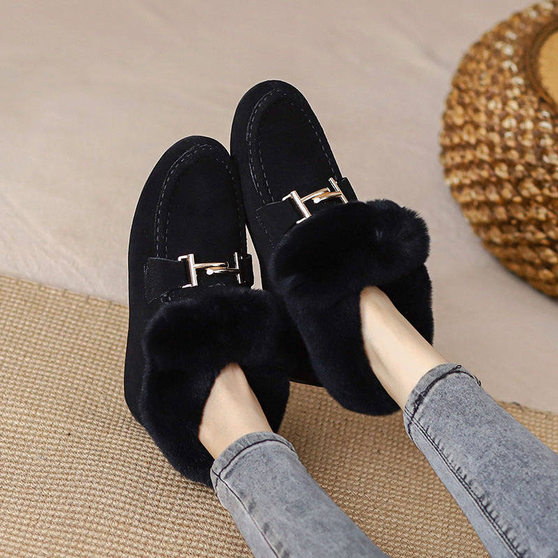 Women's Fur Integrated Fleece-lined Rabbit Thermal Cotton Height Snow Boots