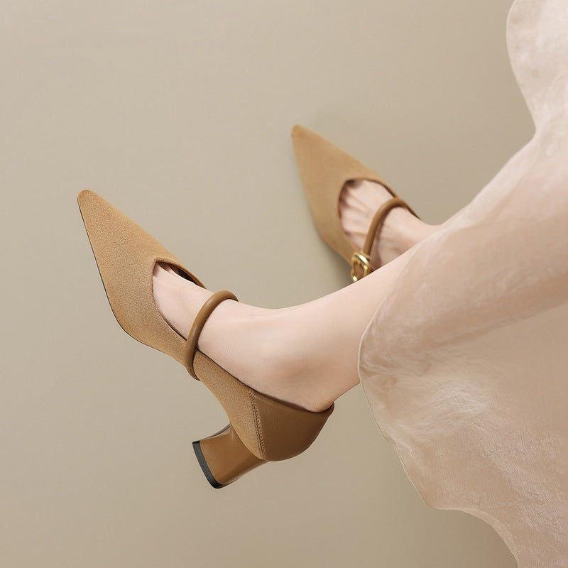 Women's Pointed Toe Low-cut Western Style Mary Heels