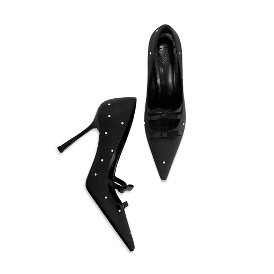 Women's High-grade French Style Temperament Bow Black Women's Shoes