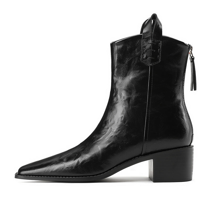 Short Retro Grip Pattern Female Chunky Women's Leather Boots