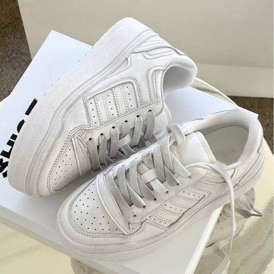 Women's White Thick Bottom Elevator Wild Sports Women's Board Shoes