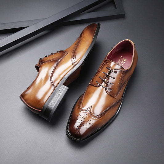 Men's Carving Brogue British Genuine Formal Wear Derby Pointed Leather Shoes