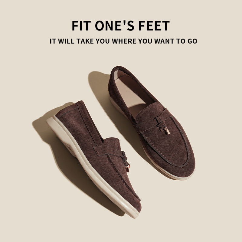 Women's One Pedal Flat Tassel Lazybone Veet Padded Loafers