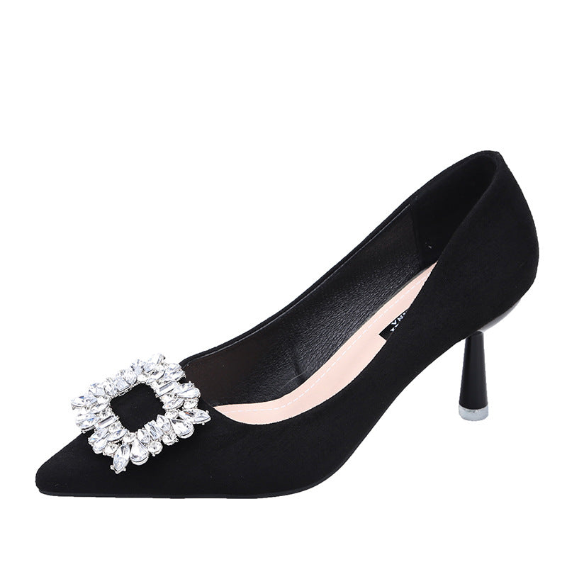 Women's Spring Rhinestone Square Buckle Pointed High Fashion Shallow Women's Shoes