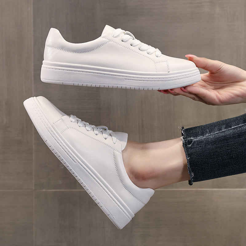 Women's Layer Cowhide Low-cut Authentic White Western Style Leisure Flat Women's Casual Shoes