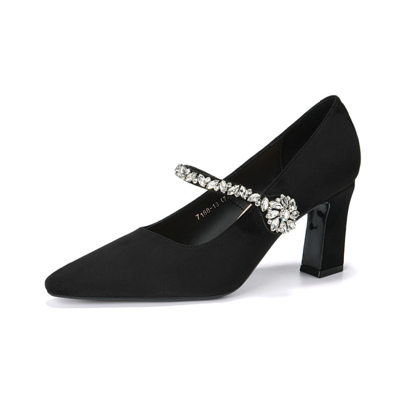 Women's French Style Temperament Crystal Mary Jane High Suede Women's Fashion Shoes
