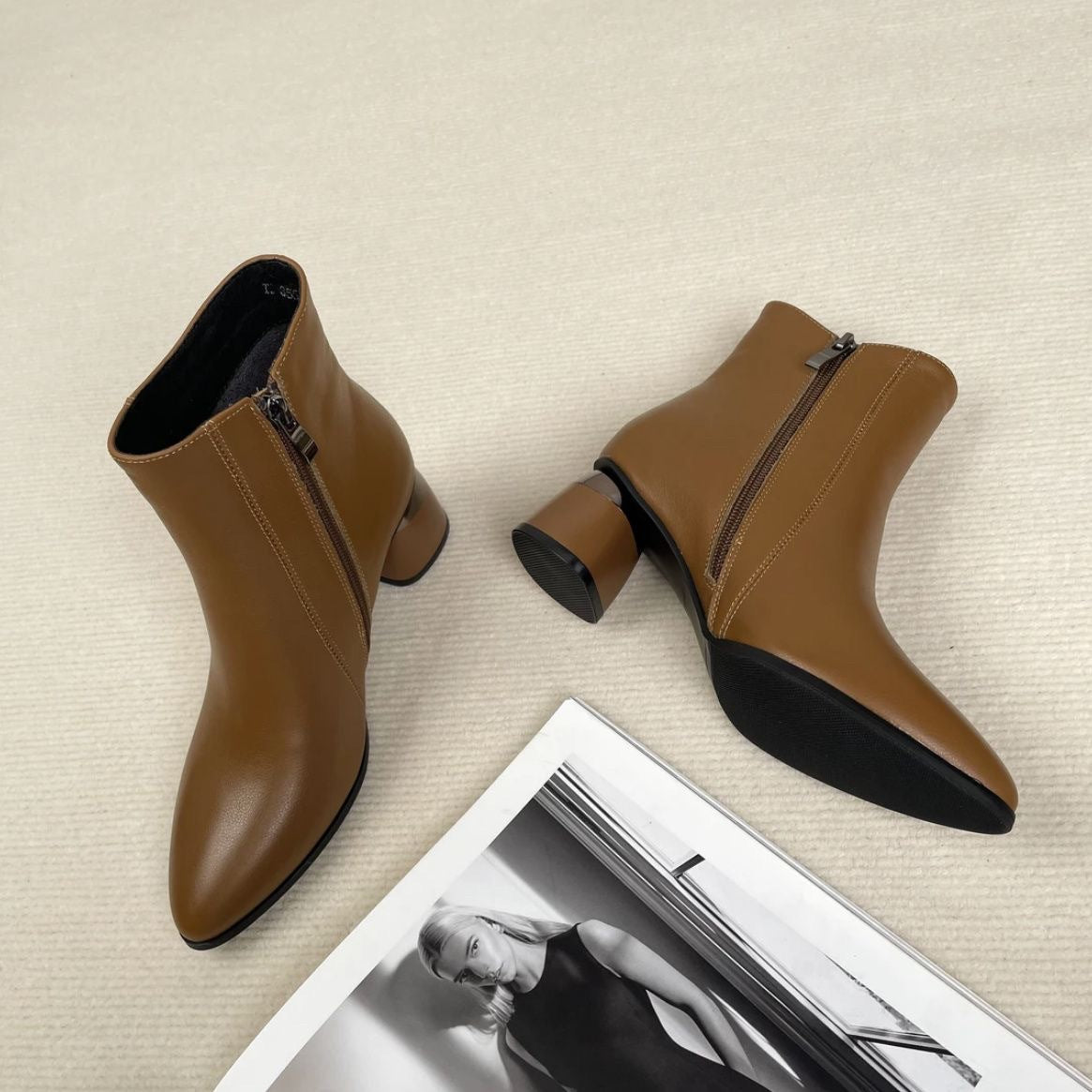 Women's High Short Soft Chunky Martin Mid Leather Shoes