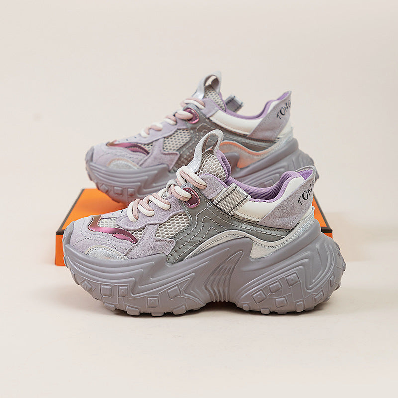 Women's Thick Bottom Heightened Daddy Fashionable Spring Distressed Breathable Women's Sports Shoes