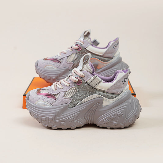 Women's Thick Bottom Heightened Daddy Fashionable Spring Distressed Breathable Women's Sports Shoes