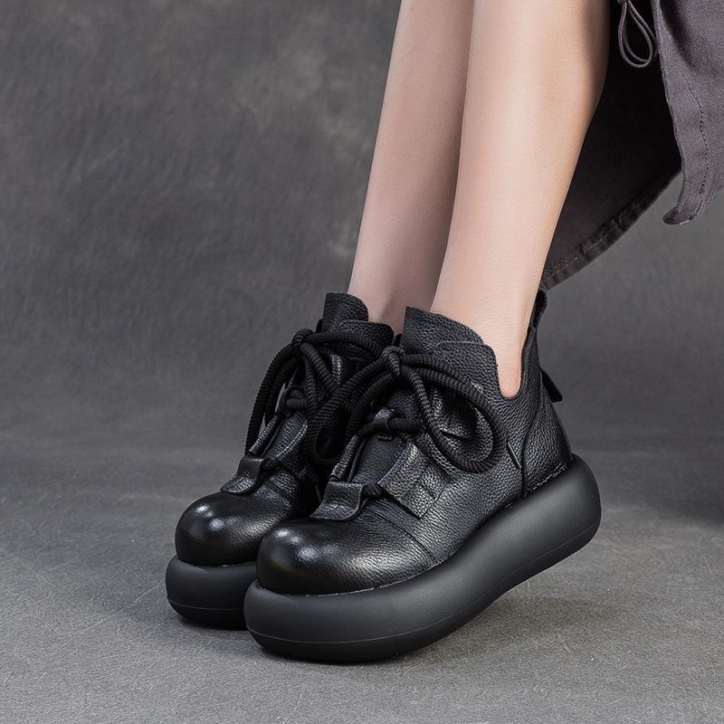 Women's White Pillow Genuine British First Layer Lightweight Platform Ugly Women's Shoes