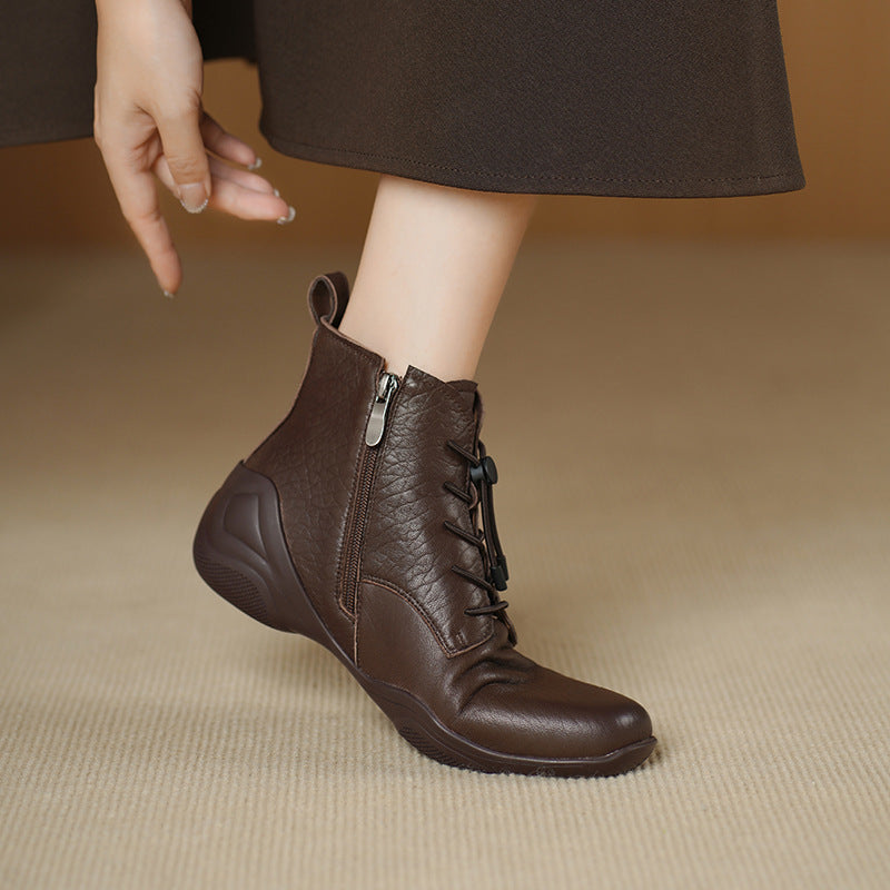 Women's Sports Bottom Chelsea Ankle Low Sheepskin British Style Handsome Side Heels