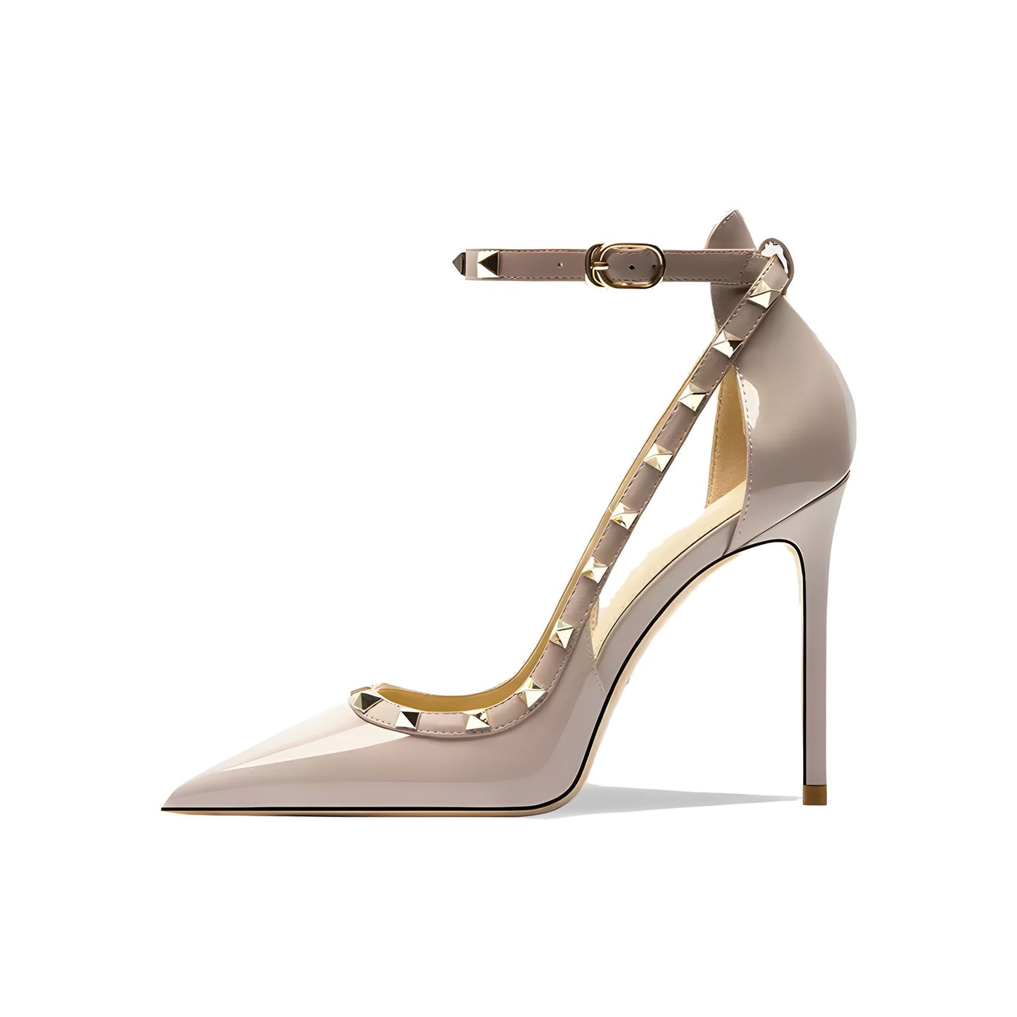 Women's Rivet Ankle Strap Buckle Patent High Large Heels