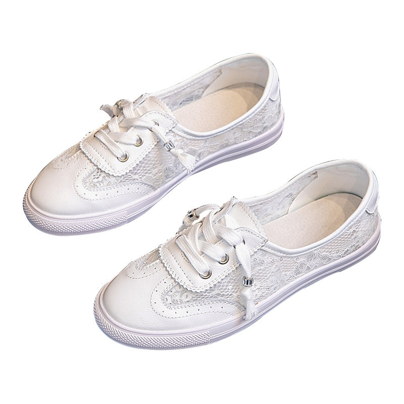 Women's Low-cut Lace Fisherman Mesh Surface White Casual Shoes