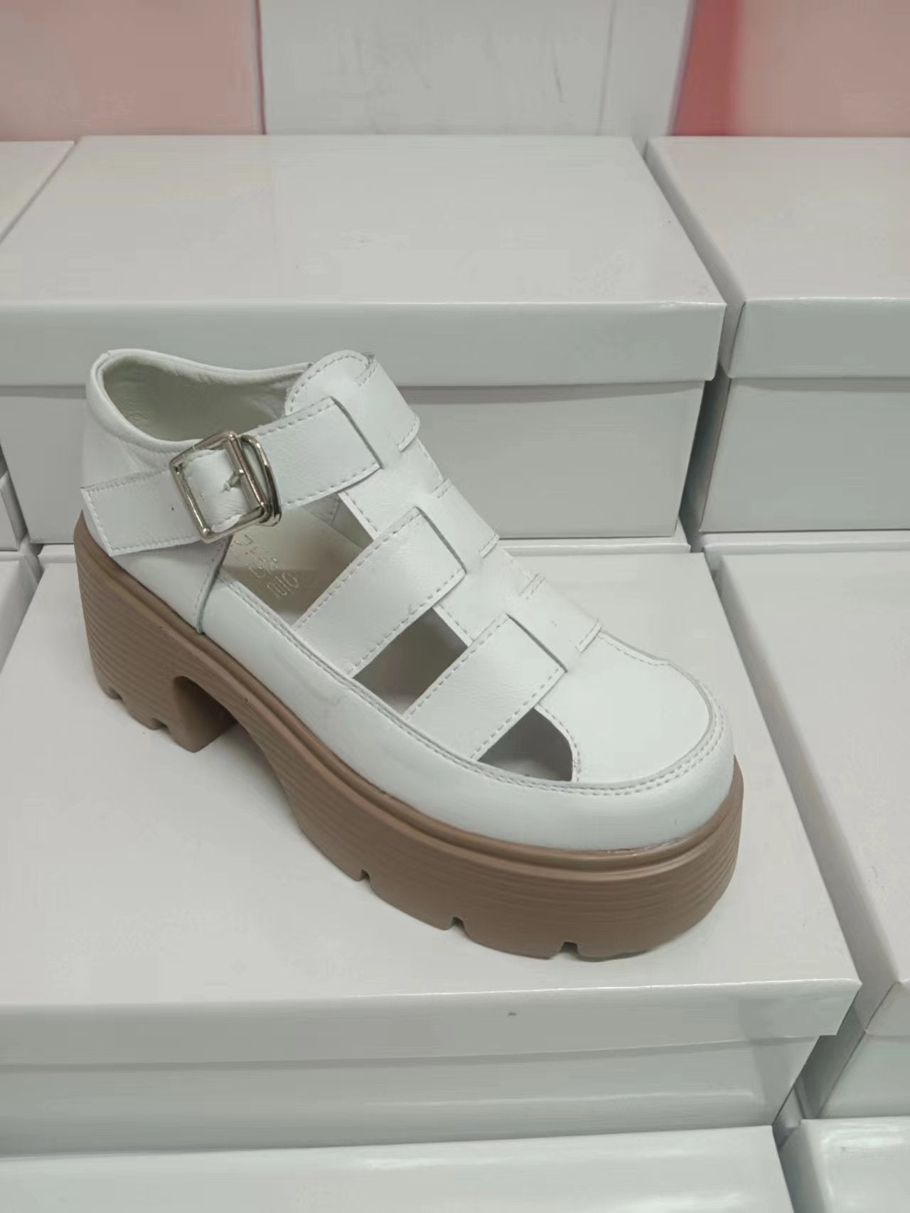 Women's Roman Summer Genuine Platform Hollow Closed Toe Flat Sandals