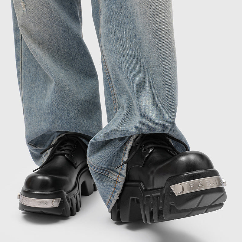 Men's Thick Bottom Derby Height Increasing Gear Bulldozer Big Head Men's Casual Leather Shoes