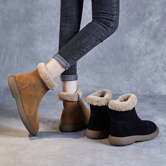 Women's Winter Genuine Warm Fur Thick Lambskin Women's Shoes