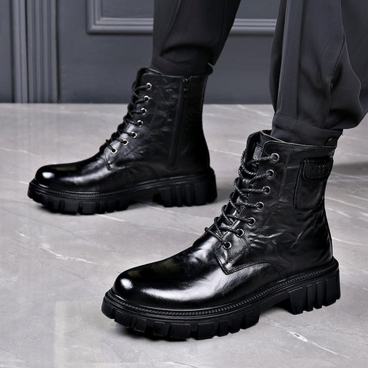 Men's Cowhide Martin Trendy Side Zipper Worker Boots