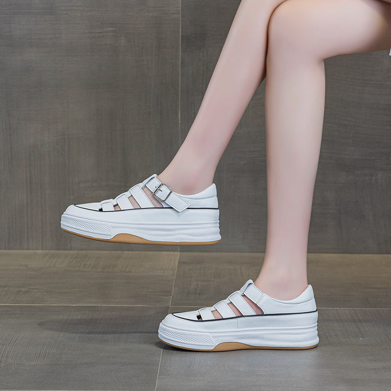 Women's White Summer Hollow Net Thick Bottom Casual Shoes