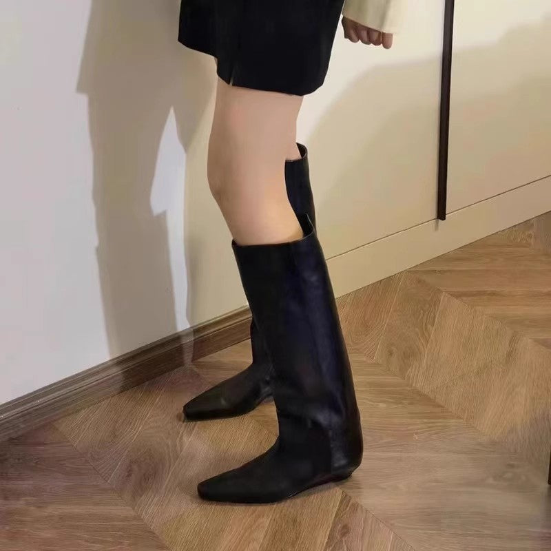 Women's Knight Autumn Wedge Straight High Leg Below Boots