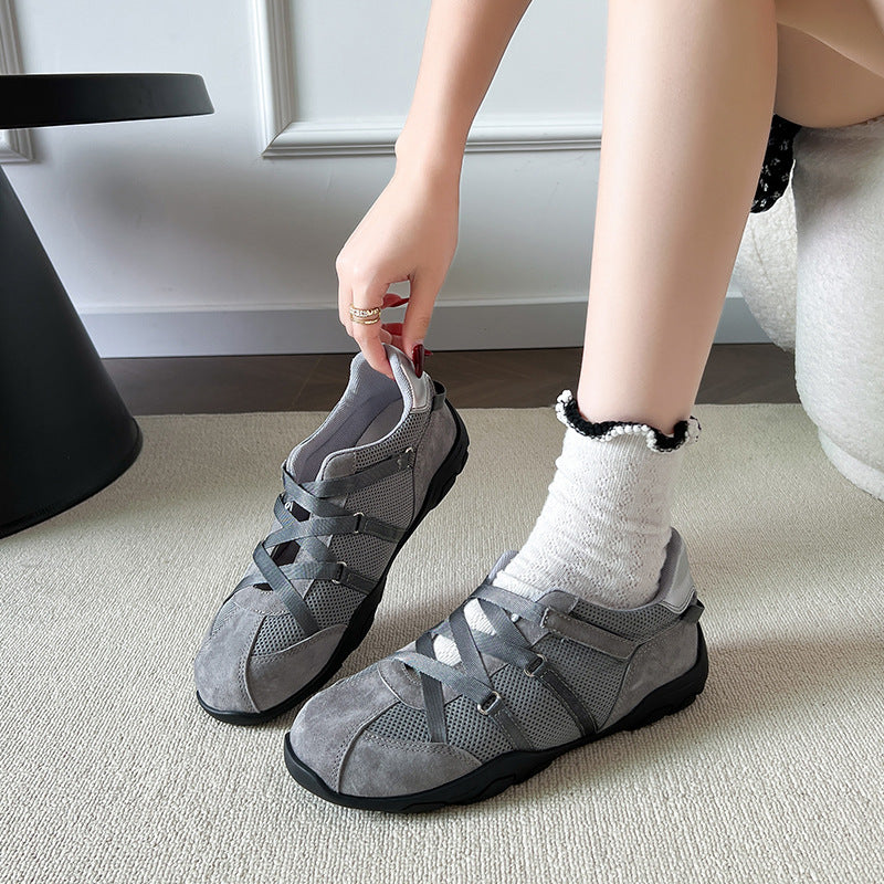 Women's Su Korean Style Cross Strap Mechanical Ballet Training Mary Jane Women's Casual Shoes